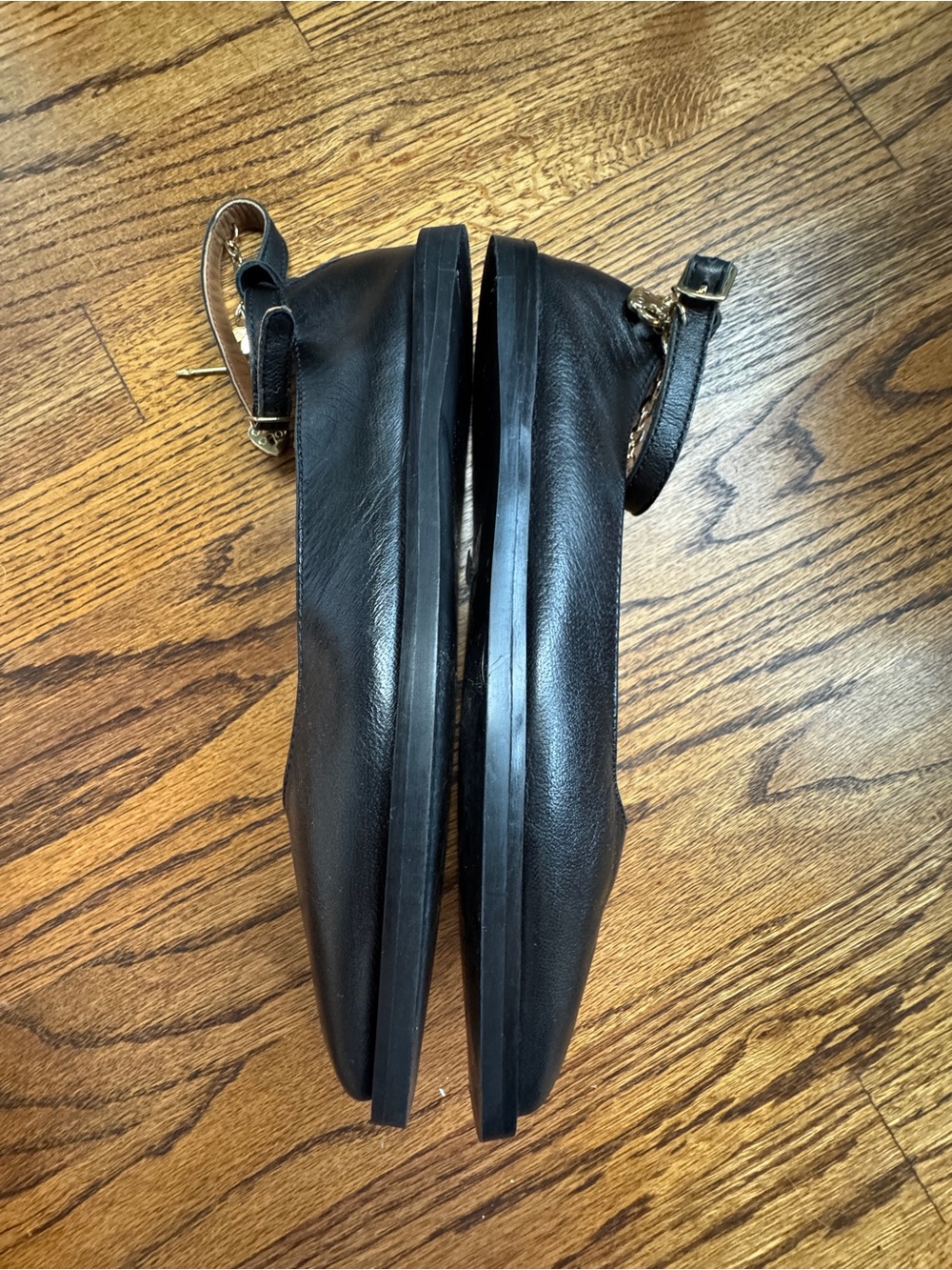 Free People Mystic Treasures Black Leather Charm Ankle Strap Ballet Flats Sz 7 - Picture 5 of 10